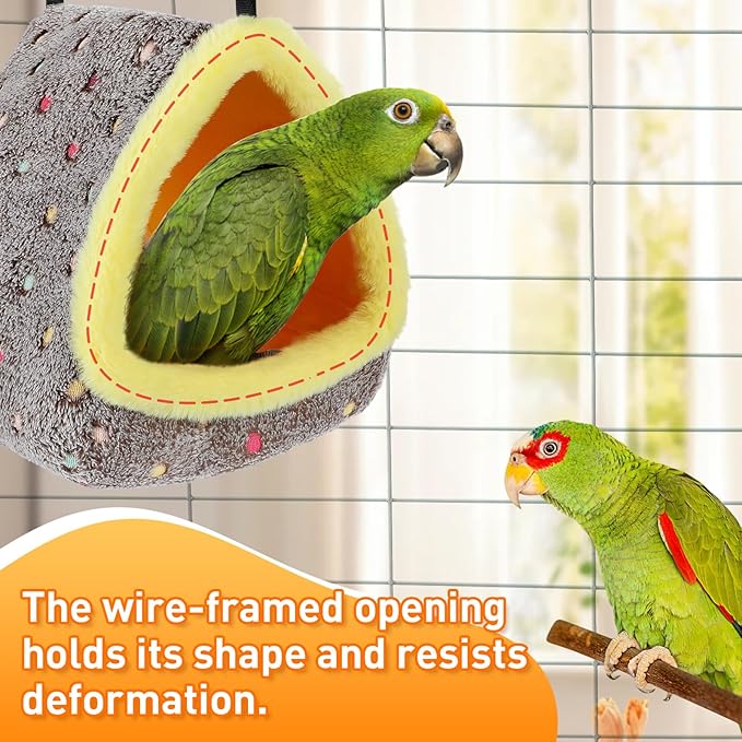 MEWTOGO Large Winter Warm Bird Nest for Cage - Comfortable Birds Bed with Support Plate, Hanging Shed Hideaway Hammock Hut Gift for Macaws African Grey Amazon Parrots