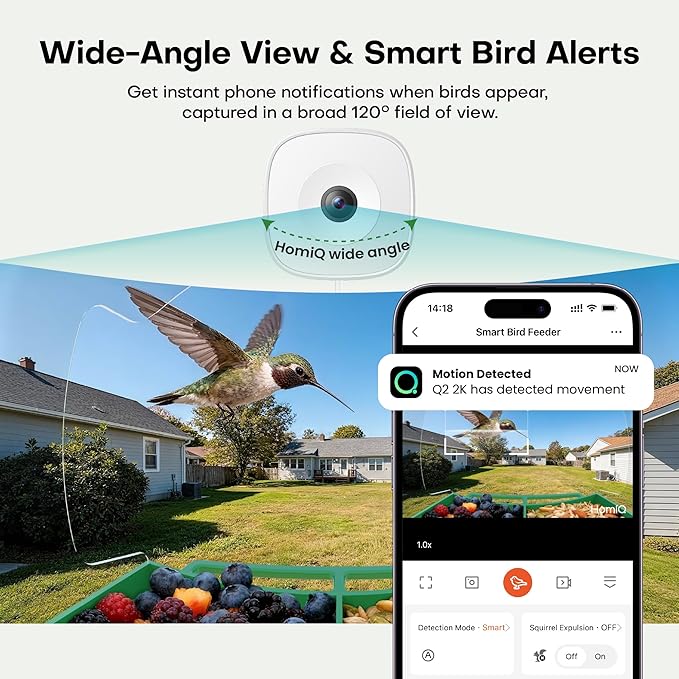Smart Bird Feeder with Window Camera, 2K HD Camera for Window Viewing, AI BirdSpecies Recognition & Instant Alerts, Sturdy Acrylic Outdoor, Alexa Compatible, Gift for Bird Lovers