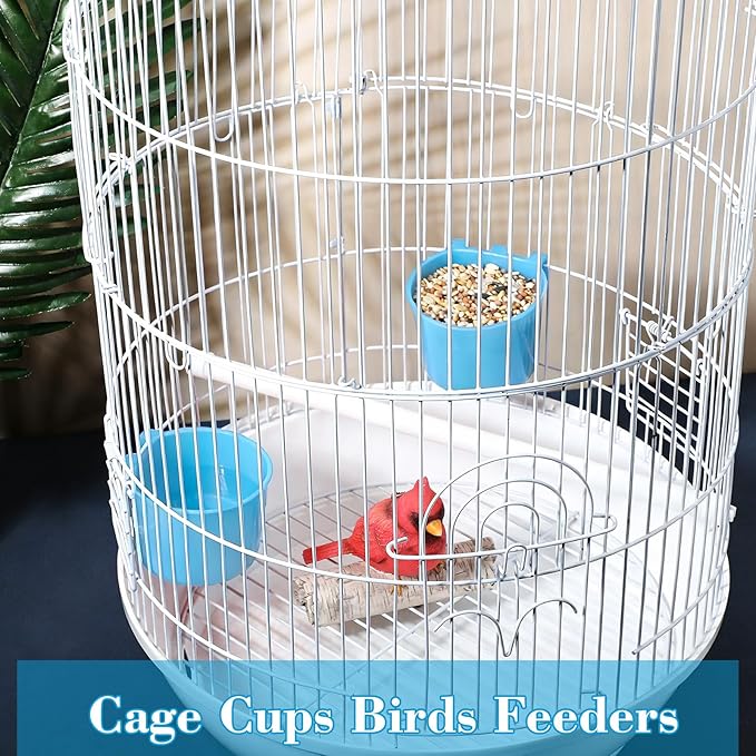 Sumind 60 Pcs Cage Cups Chicken Feeder Birds Hanging Feeders Seed Bowl 8 oz Plastic Water Bowl Hanging Chicken Gamefowl Waterer Feeding Watering Dish Coop Cups for Parrot Parakeet Poultry (Light Blue)