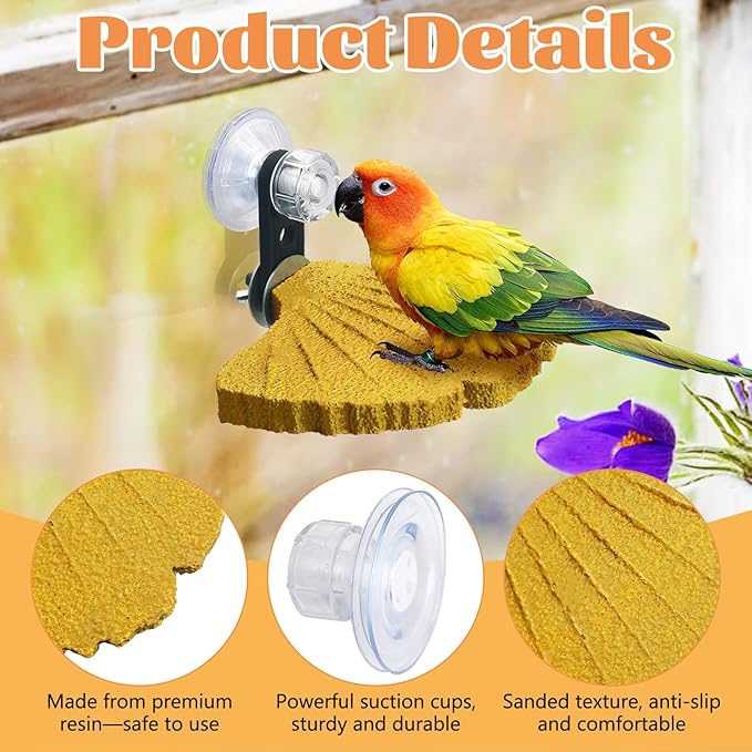 3PCS Bird Beak Grinding Stone with Suction Cups for Small Birds Foot Claws Trimmer Bird Stand Platform Parakeet Cage Perch Parrot Cage Accessories for Indoor Window Viewing (Yellow)
