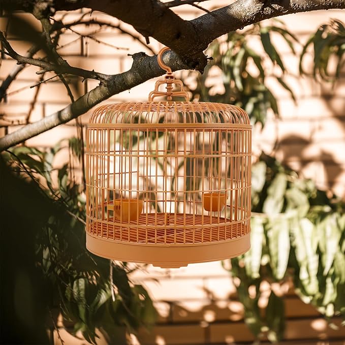 Toddmomy Hanging Bird Cage for Parakeets and Lovebirds 29.5-inch Plastic Vintage Style Cage with Dome Top Suitable for Small Birds and Indoor Use