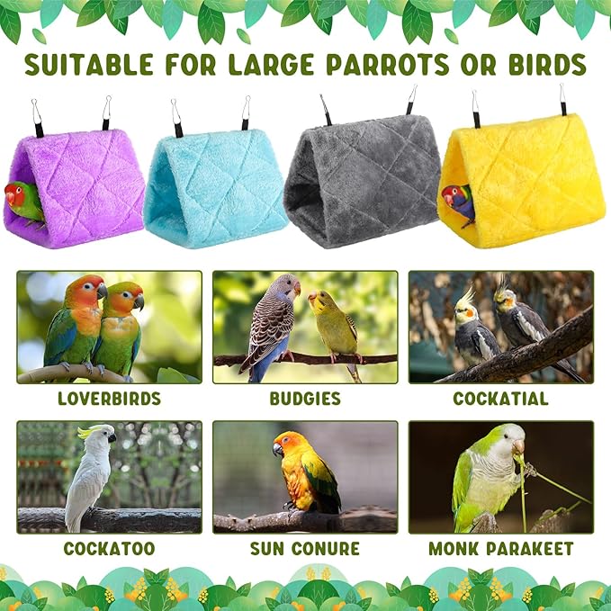 AceOrbit 4 Pcs Winter Warm Bird Nest for Cage Plush Birds Hanging Snuggle Cave 6.7" and 9.5" House Shed Hut Parakeet Sleeping Bed Hammock Fluffy Birds Hideaway Tent for Small Parrot(Cute,Diamond)