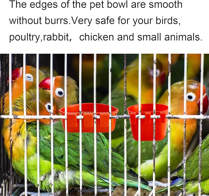 10 Pcs Hanging Cage Cups Birds Feeders Seed Bowl Chicken Feeder Waterer Dish Rabbit Water Food Poultry Pigeon Wire Cage (Red)