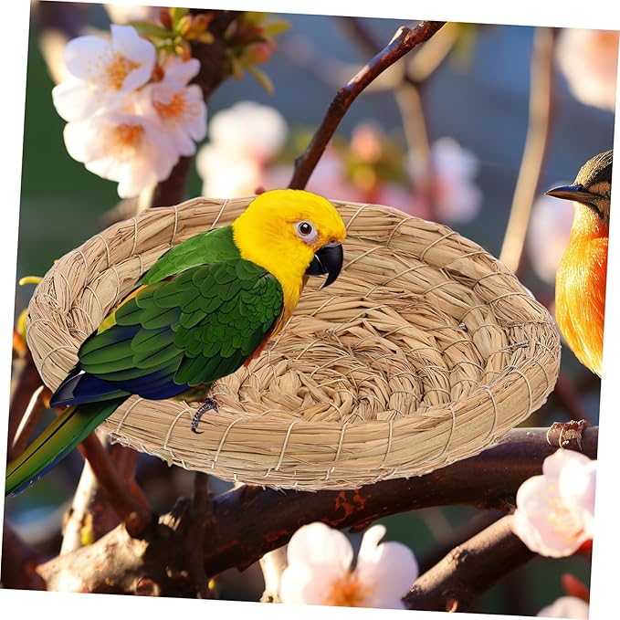 Handmade Straw Bird Nest for Pets Natural Woven Nest House for Parrots Macaws African Greys Furry Animals Sleeping Breeding