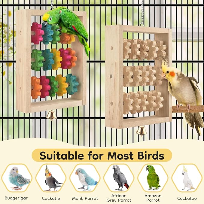 DBNESS 2Pcs Bird Toys for Parrots, Hanging Parrot Chew Toy, Natural Wooden Chewing Puzzle Training Blocks Intellectual Development for Parakeets Cokatiels Cockatoo African Grey Amazon Macaw