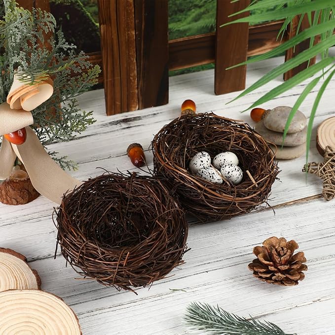 Ipetboom Artificial Bird Nest, 4pcs Imitated Bird Nest Birds Egg Nest Rattan Bird Nest Simulation Twig Bird Nest
