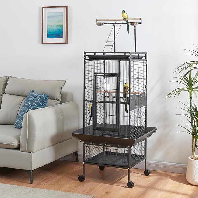 Panana Large Bird Cages Parrot Cage Wide Flight Metal Animal Cage for Budgie Parakeet Conure with Rolling Stand Wheels (61 inch Height)