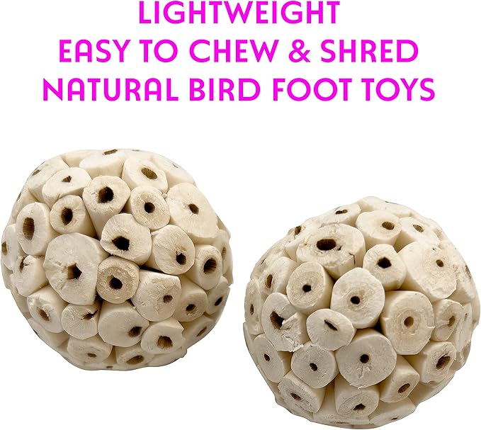 5106 Small Sola Bird Balls Pk12 - Handmade wooden bird foot toys, Formed from air dried pieces of sola wood, Lightweight, Easily breaks apart, Shredding fun, Great for small and med size birds