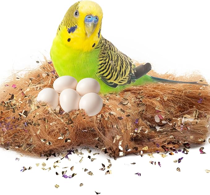 SunGrow Coco Fiber Herbs for Small and Medium Birds, with Chamomile, Lavender, Peppermint & Calcium, Nesting Pad, Aviary Bedding & Substrate for Budgies, Cockatiels, Canaries, Finches, Parrots, 5 oz