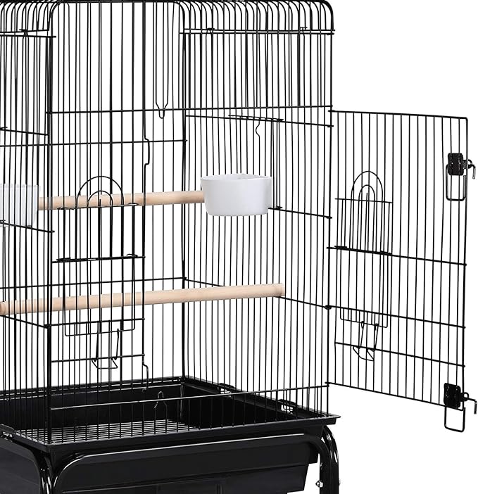 Topeakmart Play Open Top Standing Bird Cage with Removable Stand Wheels Black