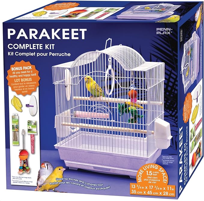 Penn-Plax Bird-Life Bird Cage Starter Kit with Accessories - White Arched Cage - for Parakeets, Lovebirds, Parrotlets, and Finches - Small (BCK1)