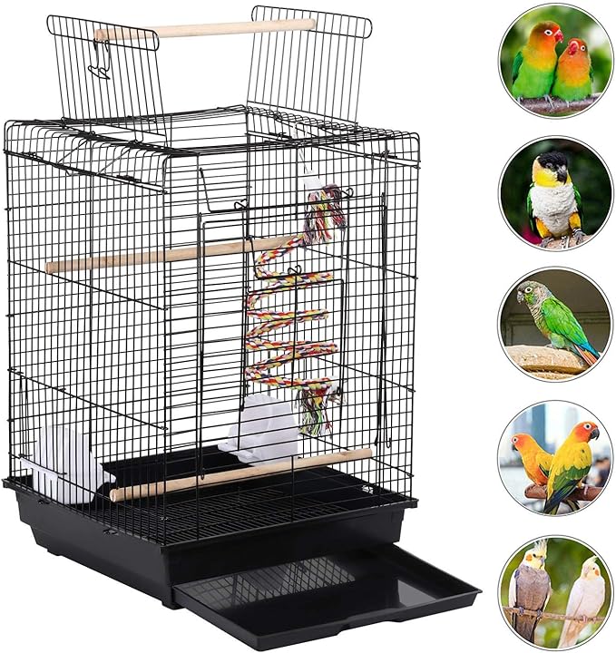 Topeakmart Heavy Duty Open Top Travel Bird Cage Carrier for Bird Canary Cockatiel Small Parrots
