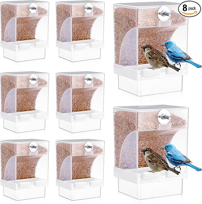 GlikCeil 8 Pcs No Mess Bird Feeder Automatic Bird Feeder for Cage Bulk Parrot Seed Food Container Cage Accessories for Small Medium Parakeet Canary Cockatoo Cockatiel Finch