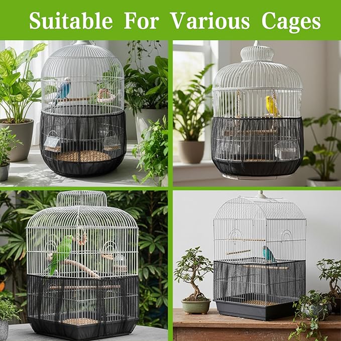 2-Pack Bird Cage Net,Adjustable Bird Net for Cage,Birds Cages Seeds Catchers for Round & Square Large Cages, Fits Parakeets, Cockatiels & More