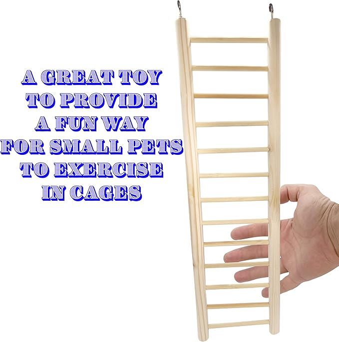 4001 15 Inch Natural Pine Hook Ladder - Classic Wooden Bird cage Ladder, Smoothly Milled Surface, Natural Pine Wood, Stainless Steel Round Hanging Hooks, Great Exercise and Entertainment for Birds