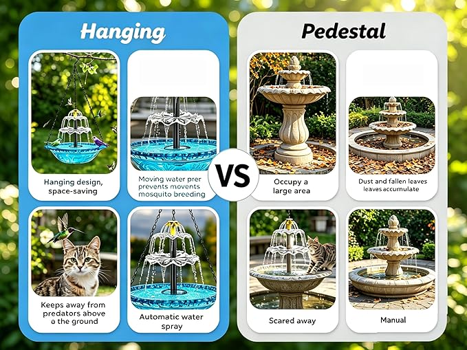 2026 Smart Birdbath Fountains Solar Power, Solar Cascade Hanging Birdbath Fountain,Clear Hummingbird Birdbath with Solar Powered for Outdoor Livng Garden Patio Backyard
