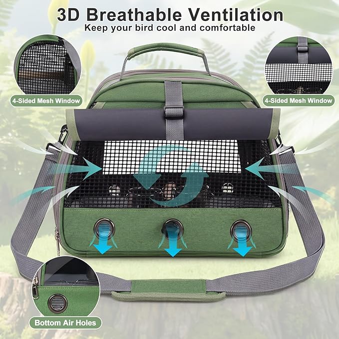 Bird Carrier, Lightweight Breathable Bird Backpack, Portable Wild Bird Carrier with Standing Perch for Parrot Travel Vet Visit (Grey)