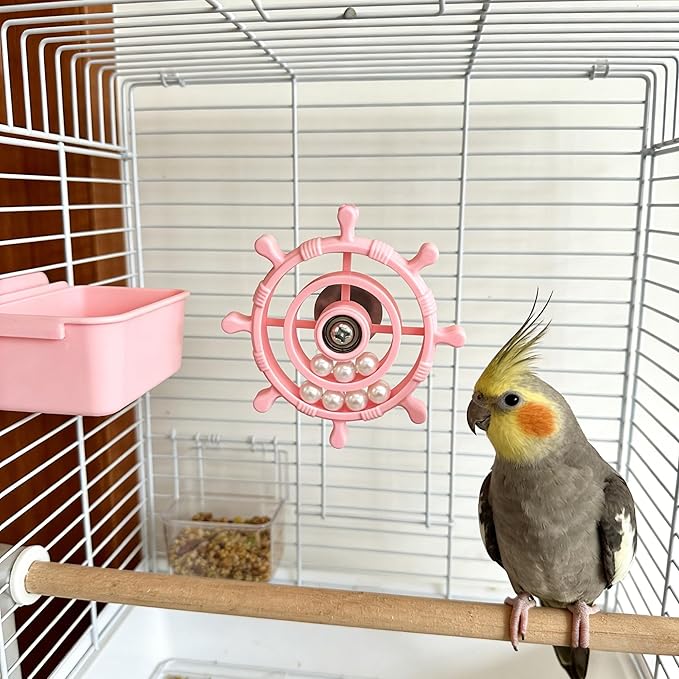 Spinning Bird-Toys Bird Cage Toys & Bird Perch Parrot-Parakeet Budgie Cockatiel Conure Macaw Chicken Parrot Enrichment Cage Accessories Small Animal Chewing Toy (Light Pink Spinner)