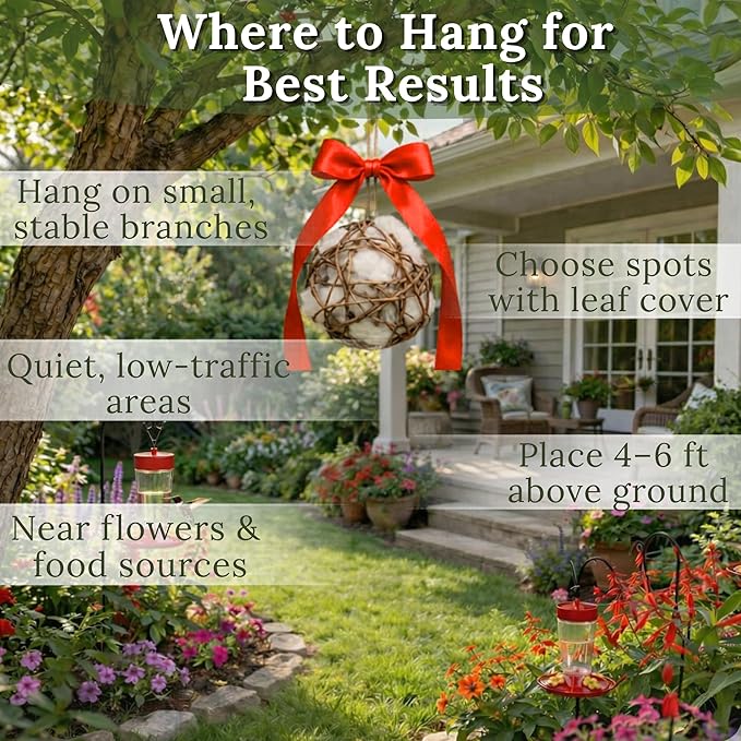 Hummingbird Nesters - Bird Nesting Material Holder for Wild Birds - Humming Bird House Materials Gifts for Bird Watching Nature Lovers - Refillable Outdoor Nesting Station to Build a Nest