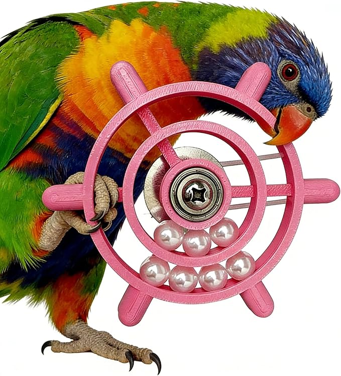 Spinning Bird-Toys Bird Cage Toys & Bird Perch Parrot-Parakeet Budgie Cockatiel Conure Macaw Chicken Parrot Enrichment Cage Accessories Small Animal Chewing Toy (Rosy Spinner)