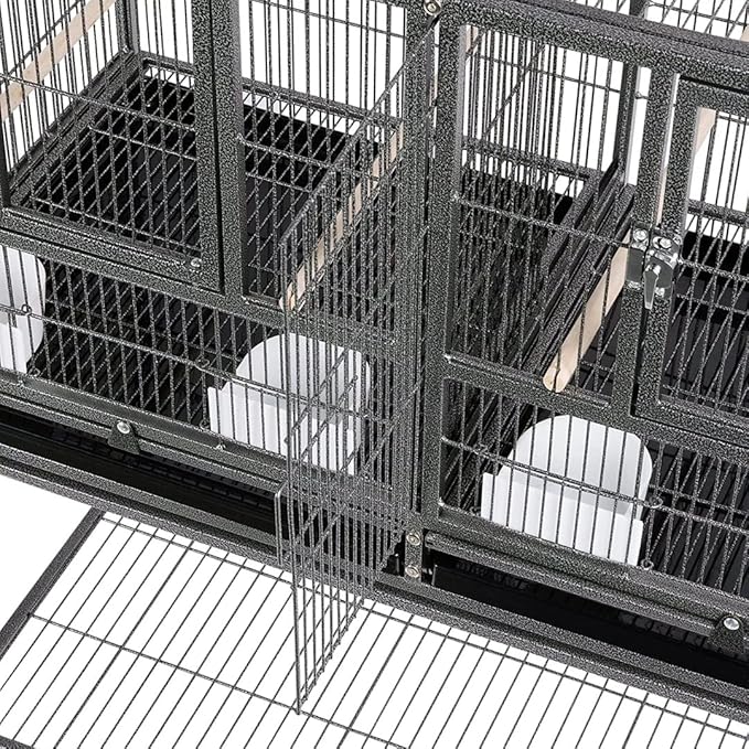 42" Sturdy Wrought Iron Single Stackable Center Divided Side Nesting Box Doors Breeder Breeding Bird Flight Double Rolling Cage for Aviaries Canaries Cockatiels Lovebirds Finches Budgies Small Parrots