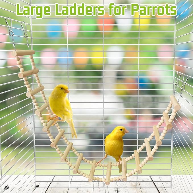 BNOSDM Long Bird Ladder Bridge 39.4 in Wooden Parakeet Climbing & Swing Toys Bird Cage Accessories for Budgies, Cockatiels, Conures, Lovebirds, Canaries (16-Steps)