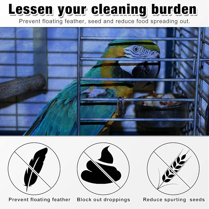 Shappy Large Bird Cage Seed Catcher,Bird Cage Cover Net Skirt Guard,Adjustable Soft Airy Mesh Net for Parrot Parakeet Macaw(118 x 15 Inch/ 300 x 37 cm,Blue)