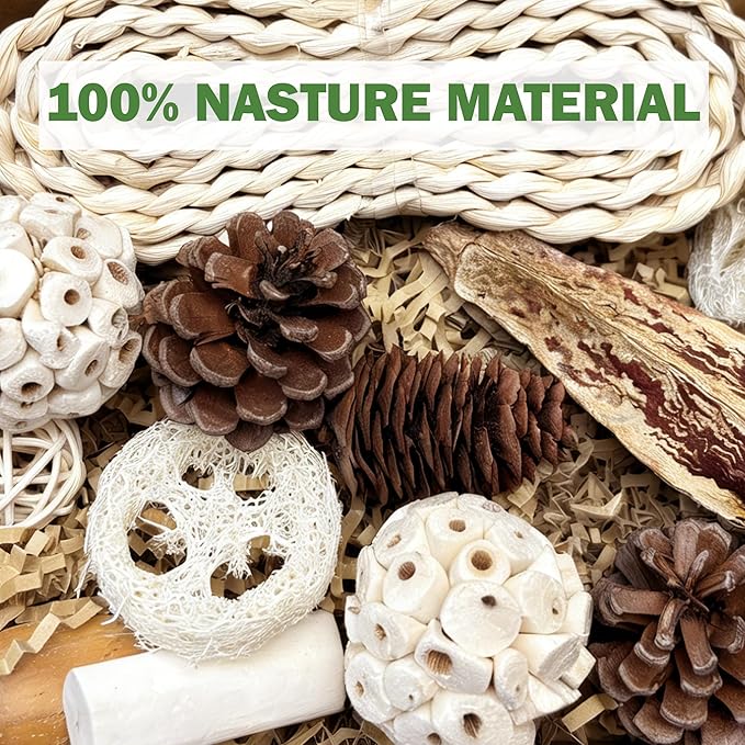 Natural Bird Toys Rattan Bird Foraging Box Parrot Shredding Toys Conure Chewing Toys for Cockatiel Lovebird Parakeet Budgie and Small to Medium Birds (Medium)