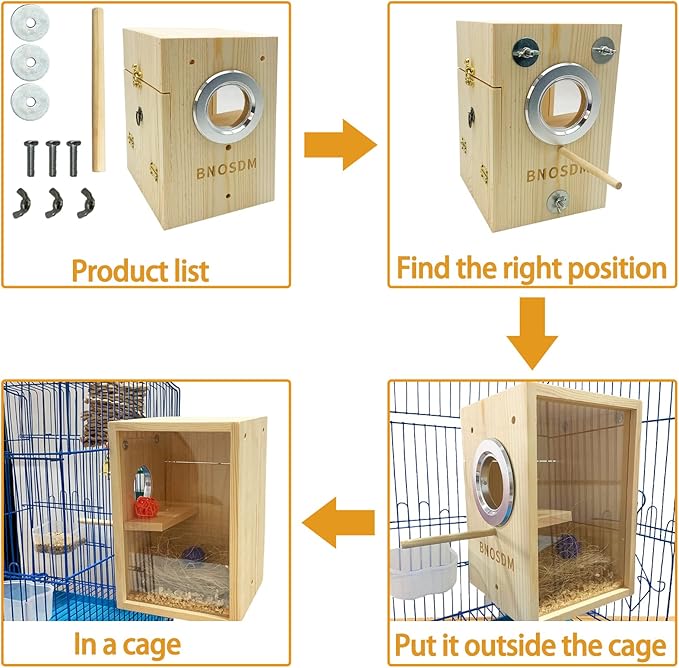 BNOSDM Parakeet Nesting Box Transparent Bird Breeding Nest Boxes Natural Wood Bird Cage (M)