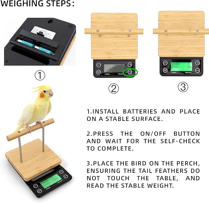 NEOUZA Perch-Mounted Pet Bird Scale, Parrot Weight Scale with Perch, Weight Change Monitoring, Suitable for Parrot, Canaries, Budgerigars, Cockatiels, Society Finches