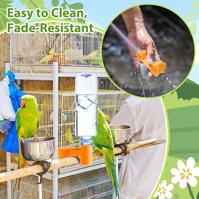 LemonRoad 24 Pcs Bird Drinker Feeder Cups Plastic Water Bottle Cup for Cage Ideal for Pigeon Bottle Chicken Quail Poultry Waterer Accessories (Yellow)