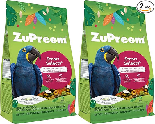 ZuPreem Smart Selects Bird Food for Large Birds, 4 lb - Everyday Feeding for Amazons, Macaws, Cockatoos (Pack of 2)