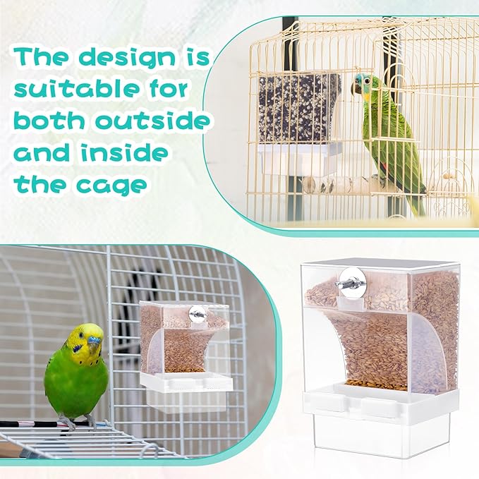 GlikCeil 8 Pcs No Mess Bird Feeder Automatic Bird Feeder for Cage Bulk Parrot Seed Food Container Cage Accessories for Small Medium Parakeet Canary Cockatoo Cockatiel Finch