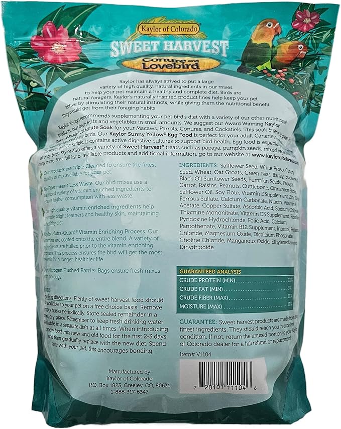 Conure and Lovebird Bird Food, 4 lbs Bag - Seed Mix for Conures and Lovebirds