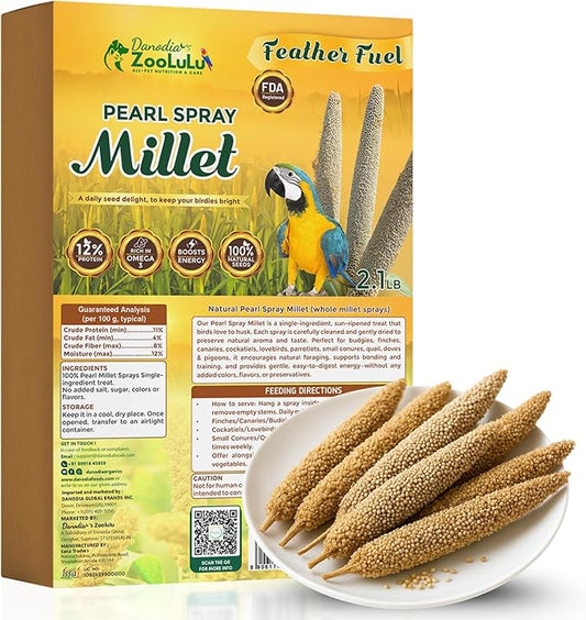 Danodia's Zoolulu Millet Spray for Birds (600g/1.3lb) Budgie Food and Parakeet Treats, Natural Bird Millet for Cockatiel Treats, Finches, Canaries, Lovebirds. Chemical Free & Naturally Gluten Free