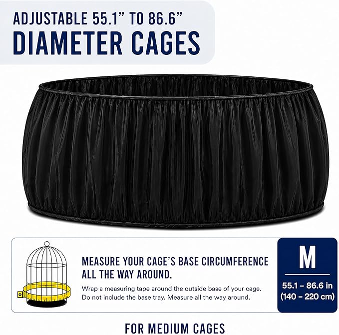 Universal Bird Cage Seed Catcher Universal Mesh Skirt Cover Stretchy Small Animal Cages Cover Pet Removable Durable Protector (Black, Medium)