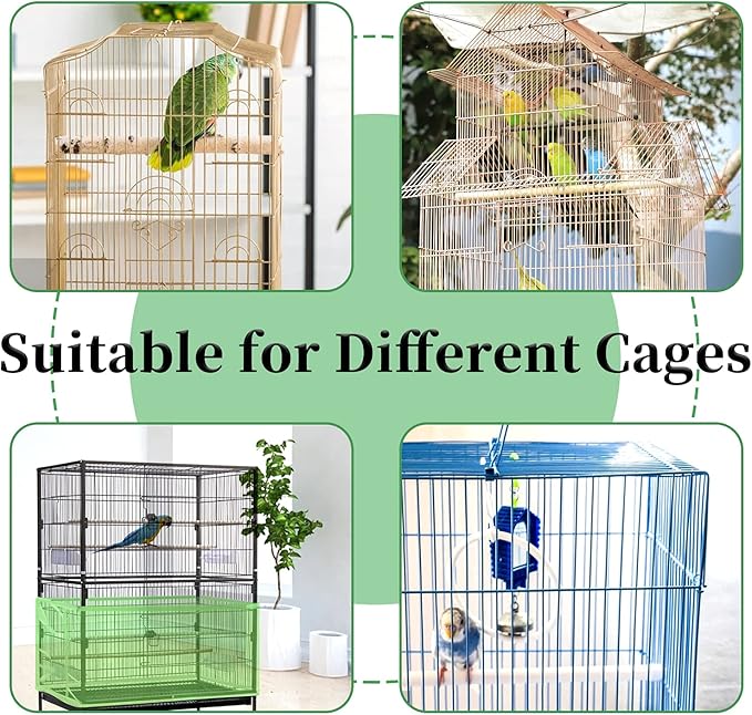 Daoeny 2Pcs Large Bird Cage Cover, Bird Cage Seed Catcher, Adjustable Soft Airy Nylon Mesh Net, Birdcage Cover Skirt Seed Guard for Parrot Parakeet Macaw African Round Square Cages (Blue + Green)