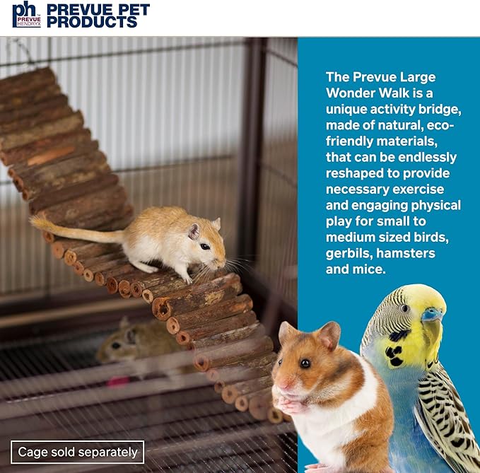 Prevue Pet Products Natural Large Wonder Walk Bird & Small Animal Ladder - Wooden Cage Accessories for Climbing, Exercise, Hanging Activity Bridge for Birds, Hamsters, Gerbils & Mice