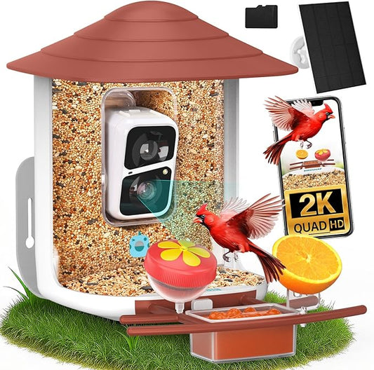 birdsnap® TUC Bird Feeder with Camera 2K HD Live with 32GB Card Auto Detect & Notify AI Identify Camera Birds Feeders Solar Powered Wireless Outdoors Backyard Gift for Mom Dad Birds Lover, 2.4G WiFi