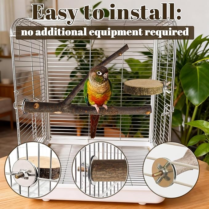 8 Pack 9 Inch Natural Wood Bird Perches, Parrot Perch Stand Bird Cage Accessories for Budgerigar Cockatiels, Conures, Lovebirds (L)