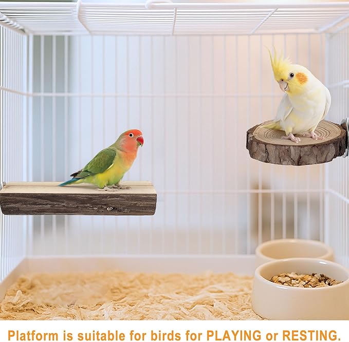 7pcs Set Natural Wood Bird Perches for Cage Wooden Bird Cage Accessories Including Curved Grape Stands Chewing Sticks Platforms Birds Swing Toy for Parakeets Cockatiels Small & Medium Birds