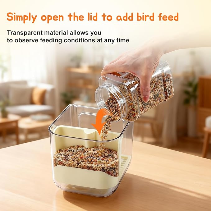 No Mess Bird Feeder Water Dispenser Set, Multifunctional Seed Feeder, Easy Cleanup Bird Cage Accessories, Beige, White, 1 Set