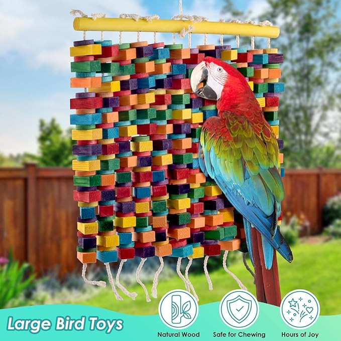 DBNESS 23 Inch Extra Large Bird Toy, 336PCS Colorful Natural Chew Wood Blocks Hanging Parrot Tearing Toys, Birds Cage Accessories for Macaws, Amazon Parrots, African Grey, Cockatoos
