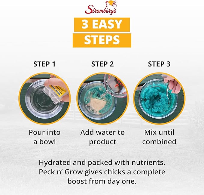 Stromberg's Peck n' Grow, Balanced Hatchling Nutrition Supplement with Probiotics and Essential Vitamins, Instinct-Promoting Chick Starter Formula for Strong Early Growth, 7.05 oz Pack for 2500 Chicks