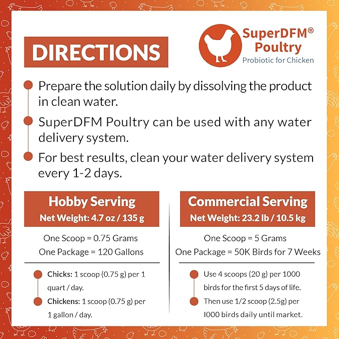 SuperDFM Poultry - All-Natural Probiotics for Chickens, Ducks, Quails & More - Commercial Poultry Supplements for Digestive & Immune Support - 50,000 Birds for 7 Weeks - 23.2 lbs