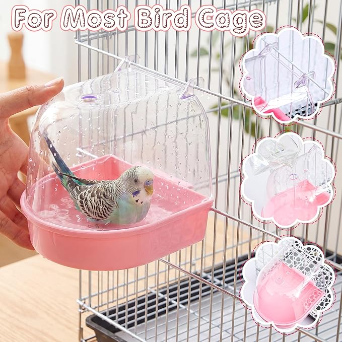 Honeydak 3 Pieces Clear Bird Bath for Cage Parakeet Bird Cage Accessories Hanging Bath Box Parrot Bathing Tub with View for Cockatiel Conure Canary Budgies Parrots (Cute Color)