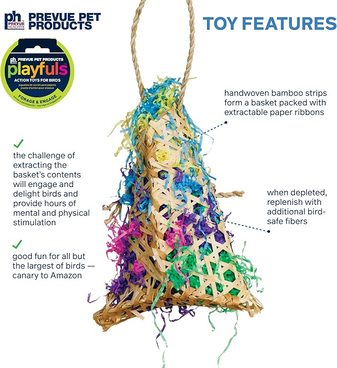Prevue Pet Products Calypso Creations Fiesta Handbag Bird Toy - Cage Accessories for Parakeets, Conures, Cockatiels, Finches, and Small to Medium Birds, Toy for Shredding, Tugging, and Beak Enrichment