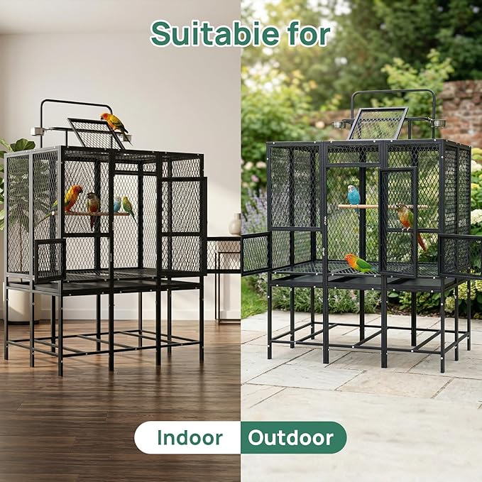 44" W x 65" H Large Bird Cage with Detachable Playtop – Heavy Duty Carbon Steel Flight Cage for Cockatiels, Parakeets, Conures & Lovebirds (Indoor & Outdoor Use)
