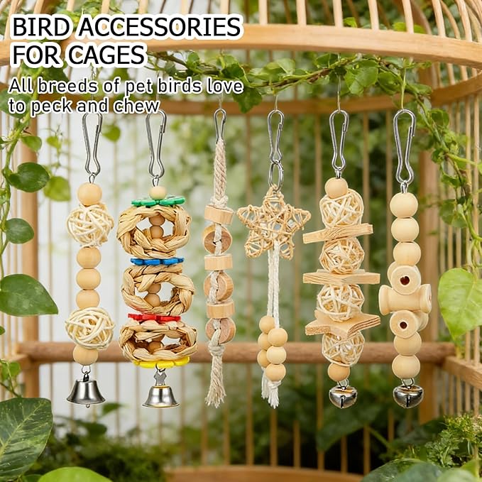 Bird Toys cage Accessories Parakeet Parrot Swing Wood Stand Perch Hemp Rope Toy Interactive Hanging Swing Toy for Budgerigar Conure Cockatiel mynah Finches