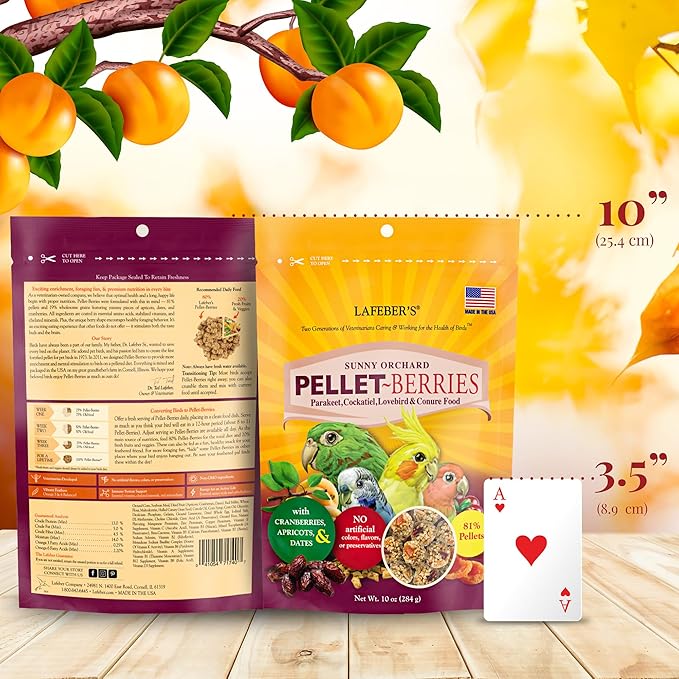 LAFEBER'S Pellet-Berries Pet Bird Food, Made with Non-GMO and Human-Grade Ingredients, for Cockatiels, Conures, Parakeets (Budgies), Lovebirds (PelletBerries 10 oz)